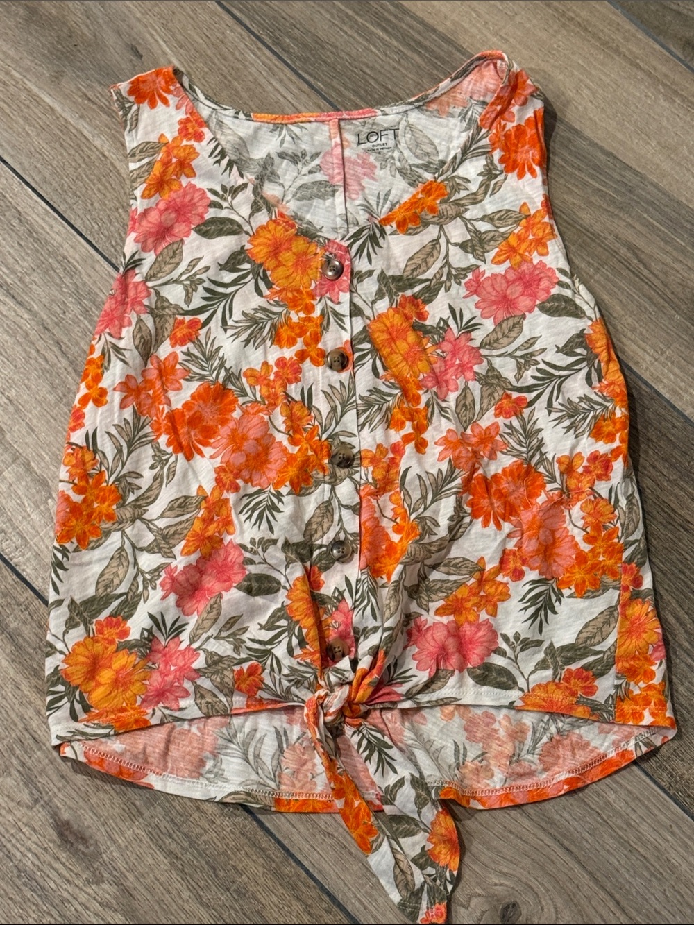 LOFT Orange & Pink Floral Tie-Front Tank Top